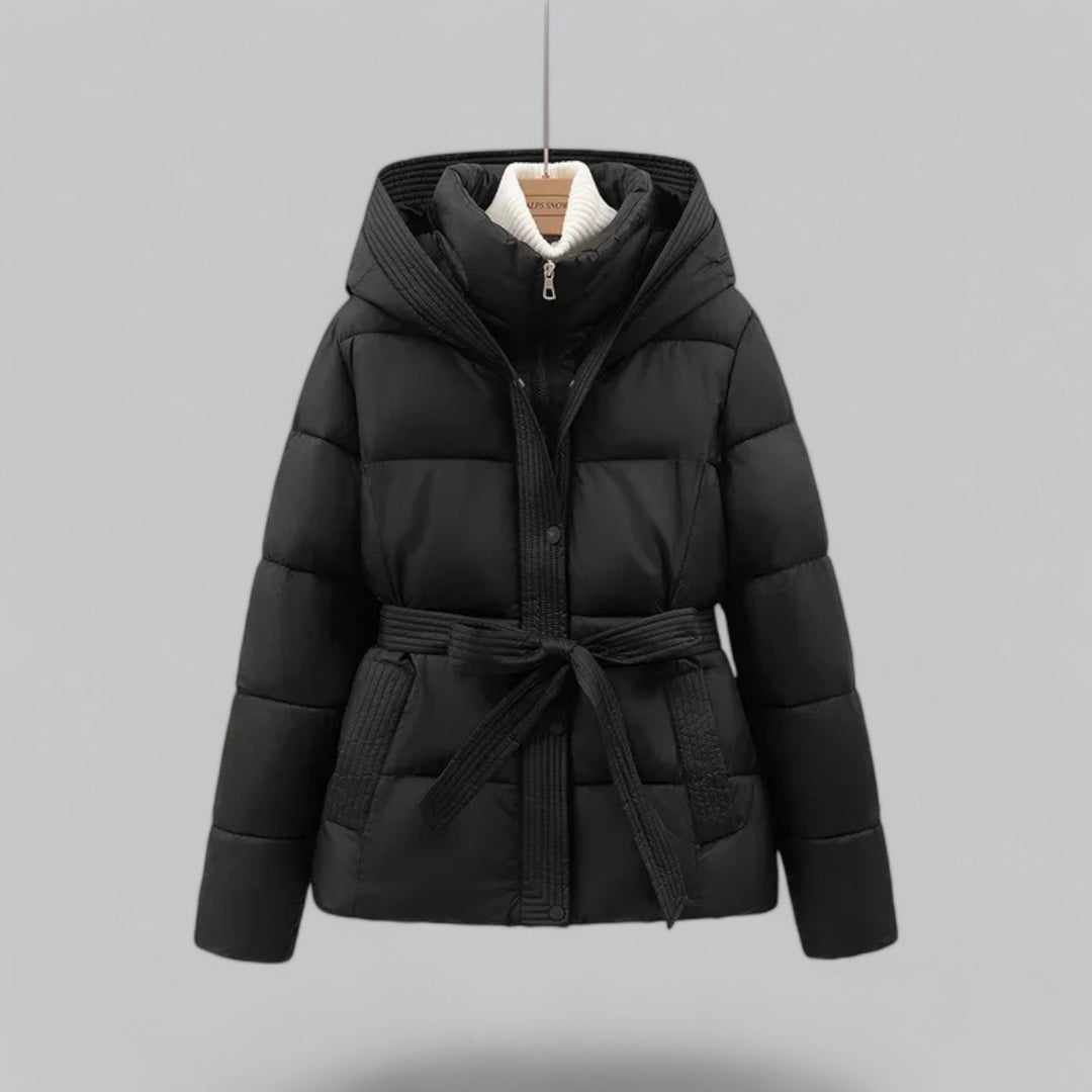 Women's Puffer Jacket Quilted Hooded Insulated Black - VibreMode