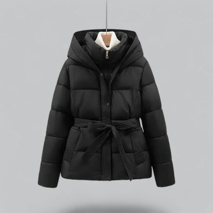 Women's Puffer Jacket Quilted Hooded Insulated Black - VibreMode