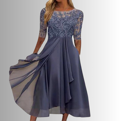 Elegant Lace Sleeve Midi Dress for Women