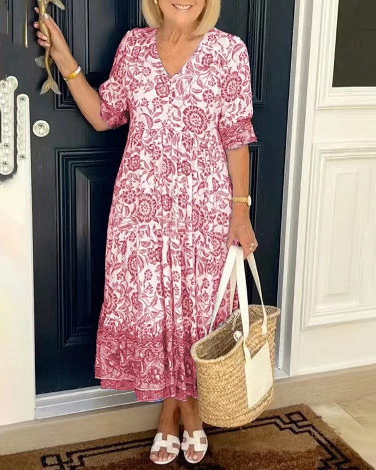 Trendy Low Neck Short Sleeve Summer Dress