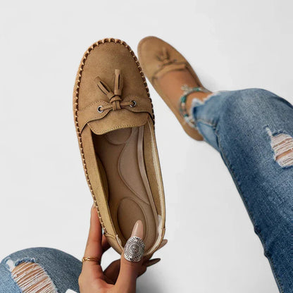 Women's Suede Loafers Slip-On Flat Shoes Brown