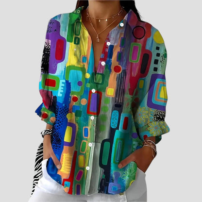 Elegant Women's Geometric Pattern Blouse - VibreMode