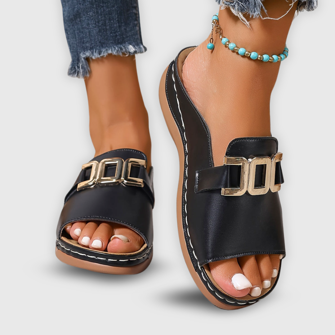 Pretty Floral Platform Slide Sandals