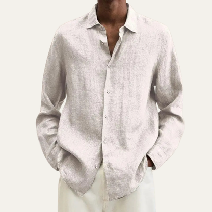 Men's Linen Cotton Shirt Lightweight Turn Down Collar
