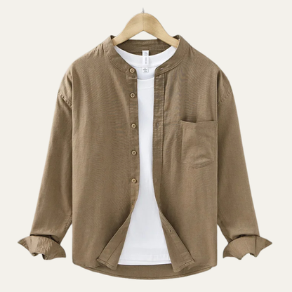 Men's Cotton Linen Shirt Loose Fit Mandarin Collar