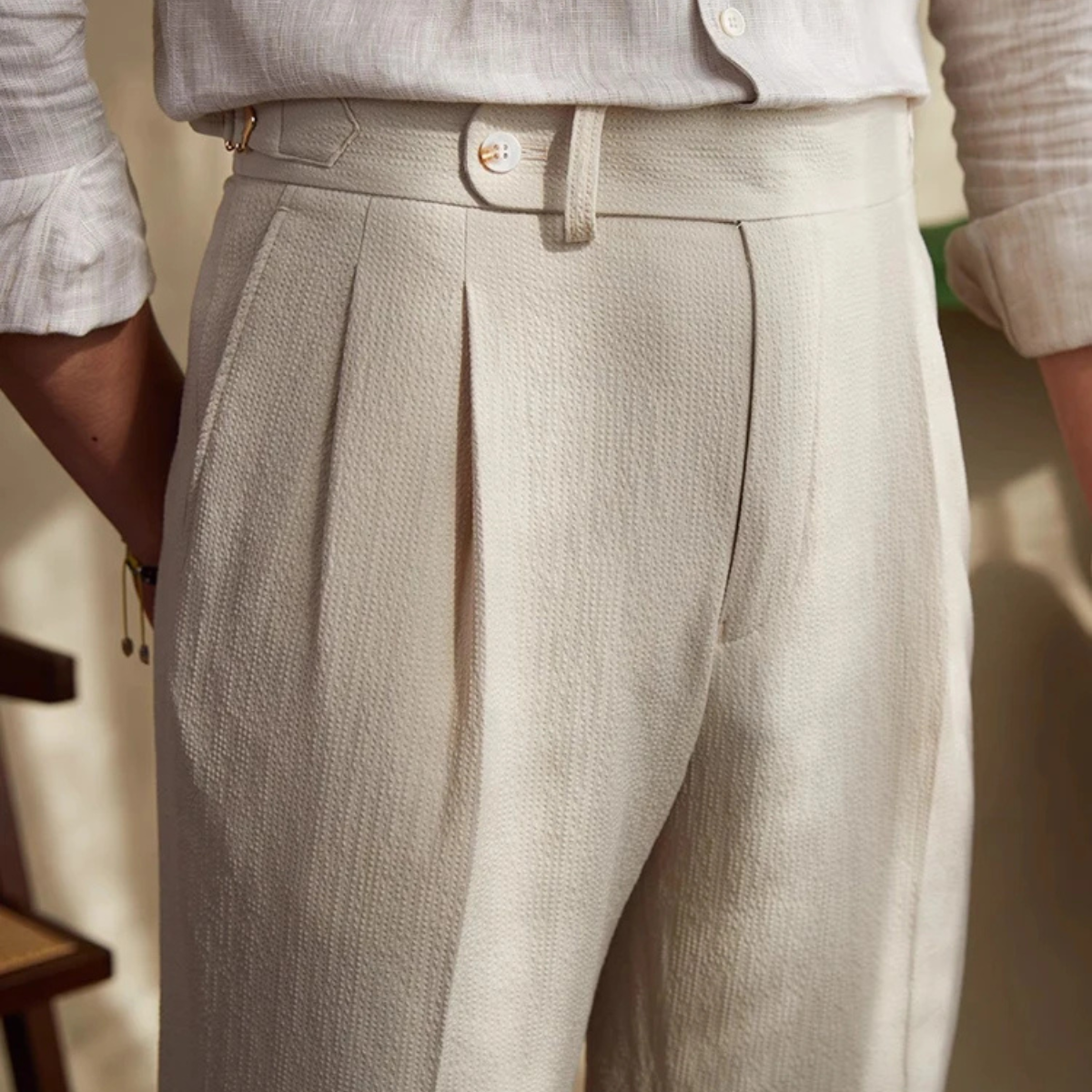 Men's Slim Fit Pleated Dress Pants High Waist