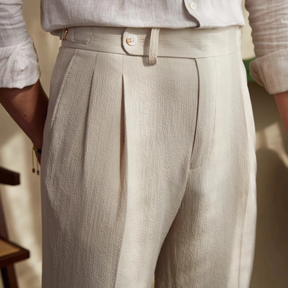 Men's Slim Fit Pleated Dress Pants High Waist