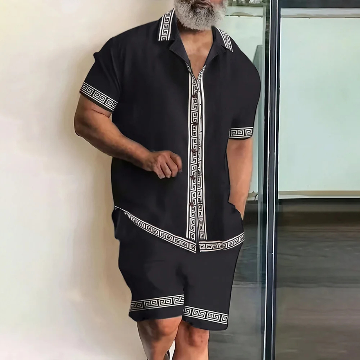 Men's Casual Print Shirt And Shorts Set