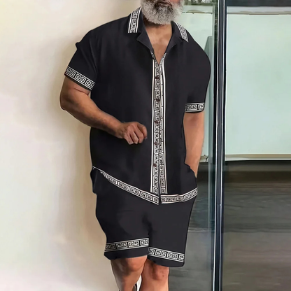 Men's Casual Print Shirt And Shorts Set