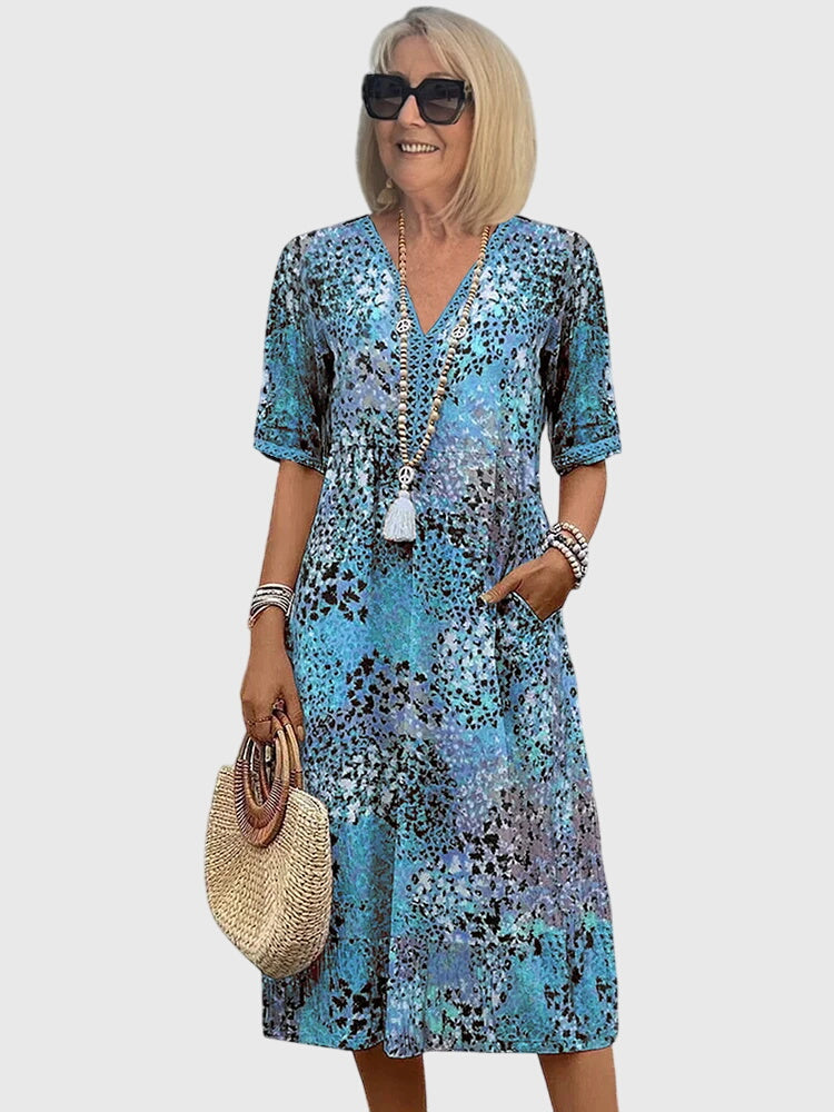 Ladies Floral V Neck Knee Length Dress
