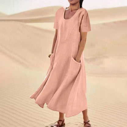 Simple Linen V Neck Summer Dress for Women
