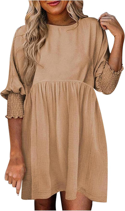 Women's Summer Dress Loose Fit Round Neckline - VibreMode