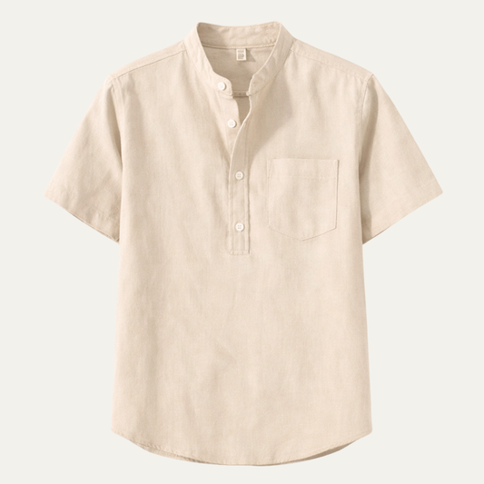 Men's Casual Henley Shirt Cotton Stand Collar Beige - VibreMode