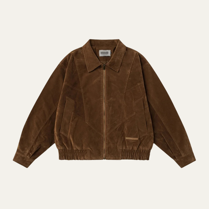 Men's Suede Bomber Jacket Zip Up Retro Style - VibreMode