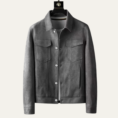Men's Suede Jacket Button Up Casual Brown