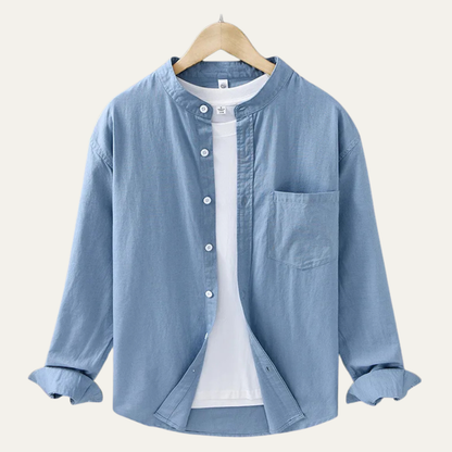 Men's Cotton Linen Shirt Loose Fit Mandarin Collar