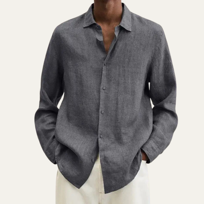 Men's Linen Cotton Shirt Lightweight Turn Down Collar