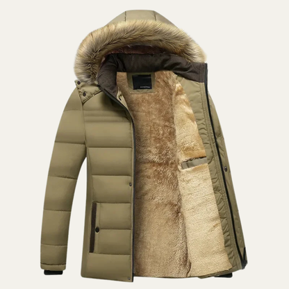Mens Winter Hooded Jacket Warm Fur Collar