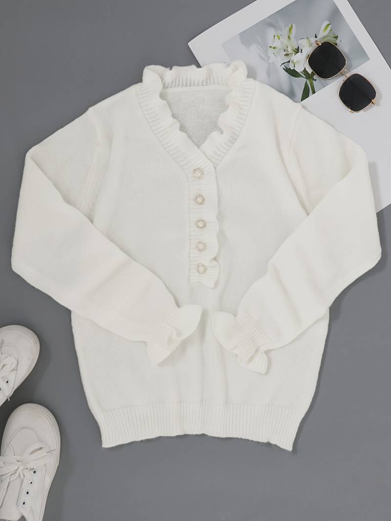 Women's Ruffle Blouse Decorative Buttons