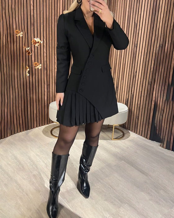 Elegant Pleated Long Sleeve Women's Dress