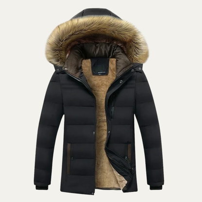 Mens Winter Hooded Jacket Warm Fur Collar - VibreMode