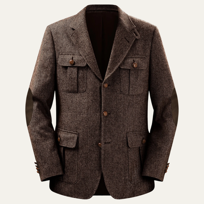 Men's Tweed Blazer Jacket Elbow Patches