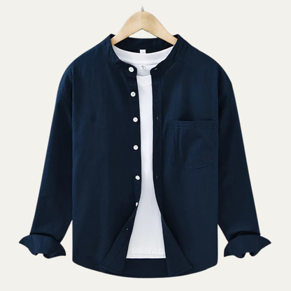 Men's Cotton Linen Shirt Loose Fit Mandarin Collar