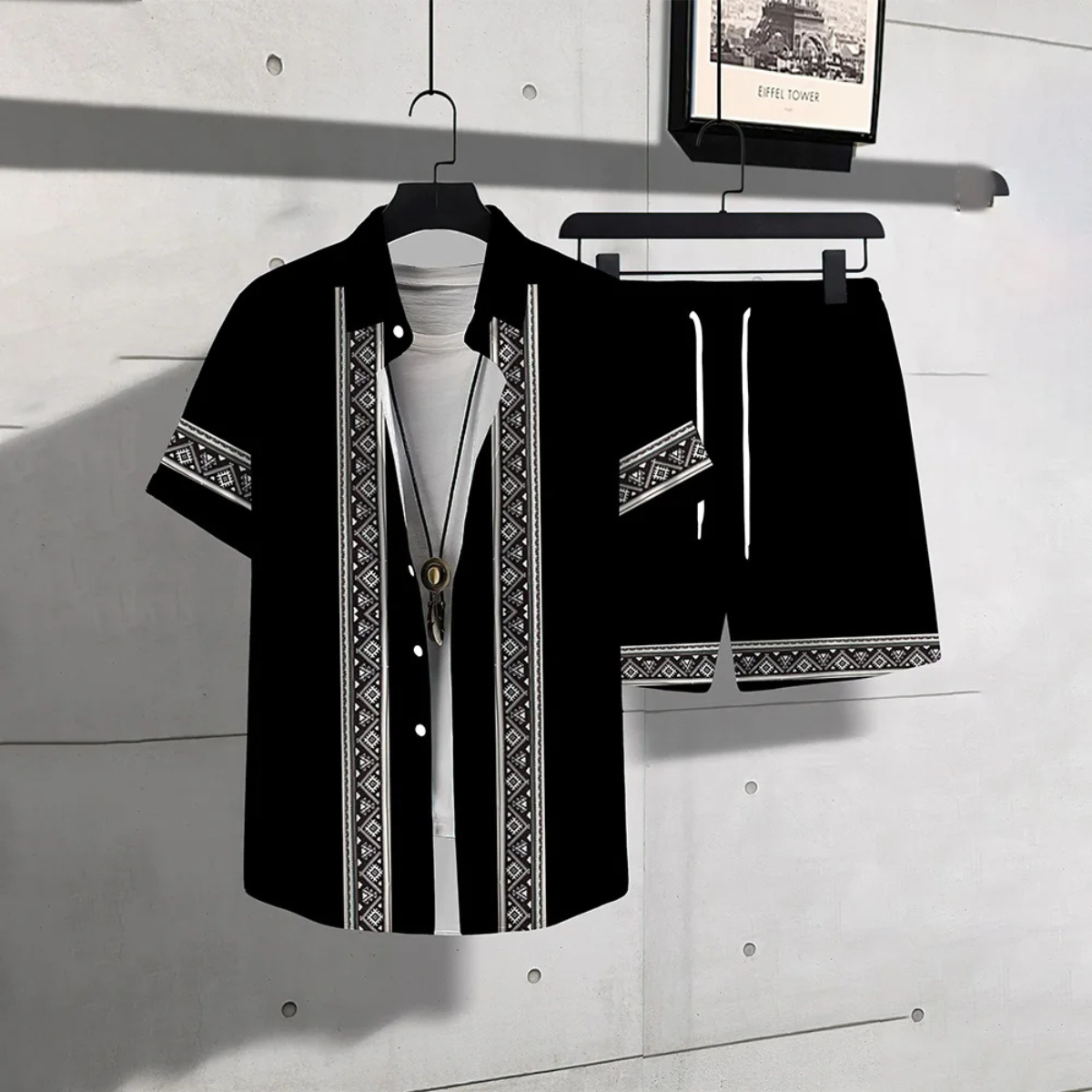 Men's Print Shirt And Shorts Set