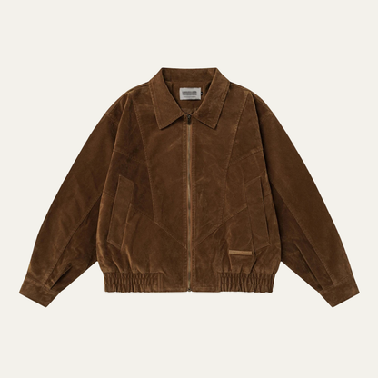 Men's Suede Bomber Jacket Zip Up Retro Style