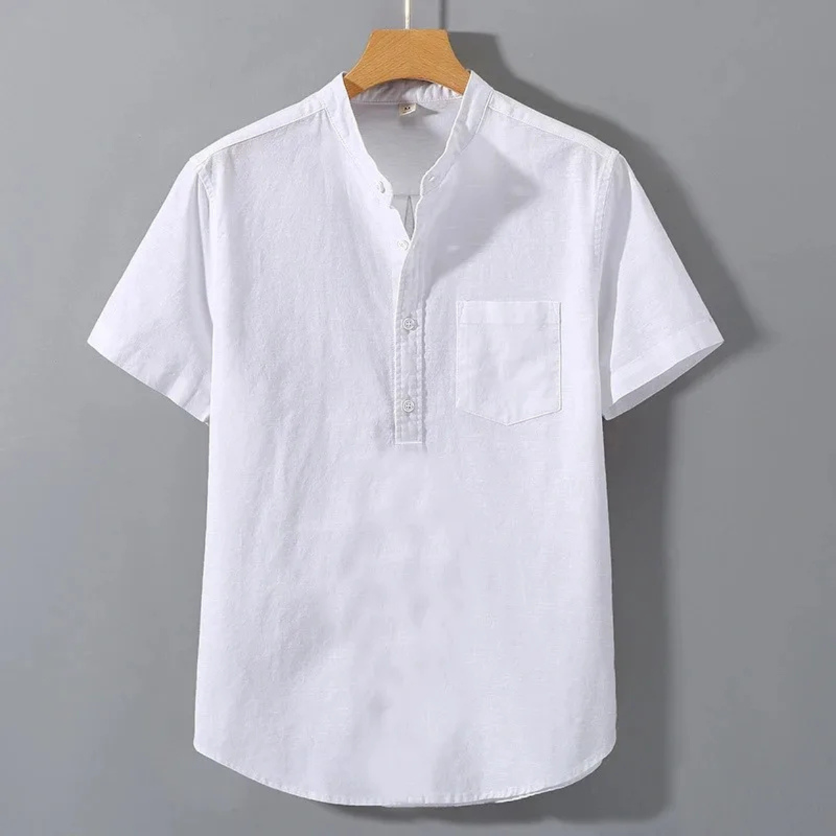 Men's Cotton Henley Shirt Stand Collar