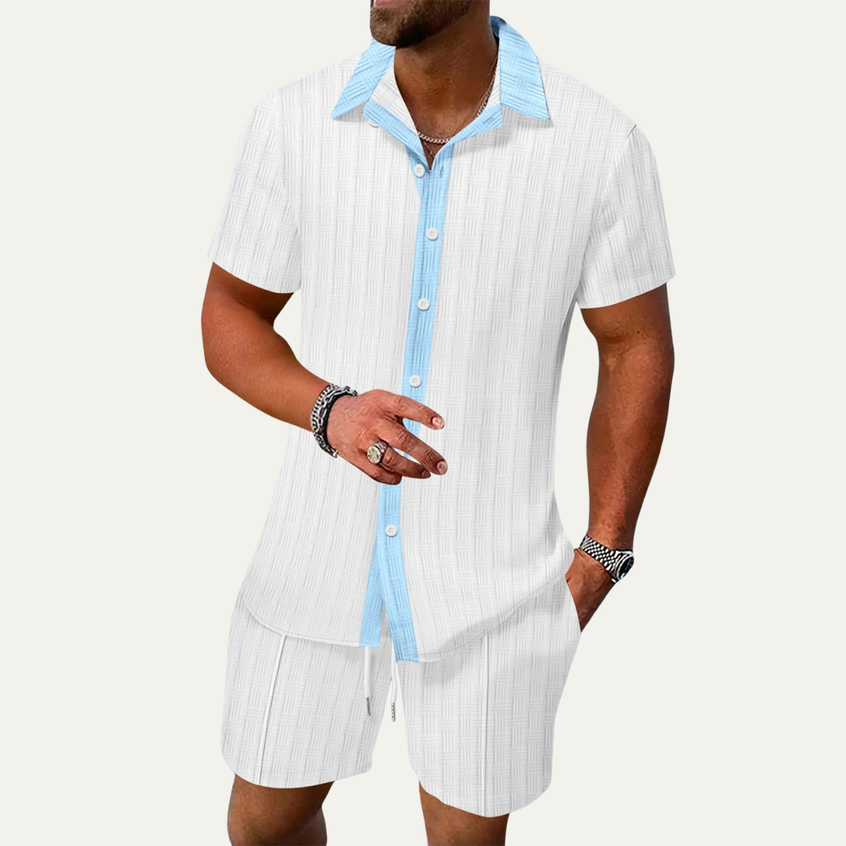 Men's Short Sleeve Shirt And Shorts Set Breathable