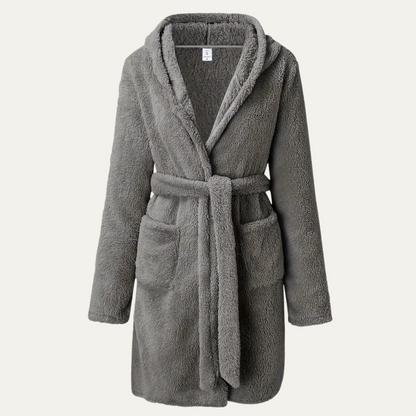Men's Gray Fleece Hooded Bathrobe - VibreMode