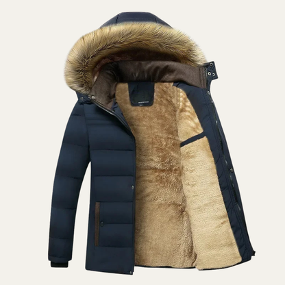 Mens Winter Hooded Jacket Warm Fur Collar