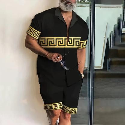 Men's Print Shirt And Shorts Set