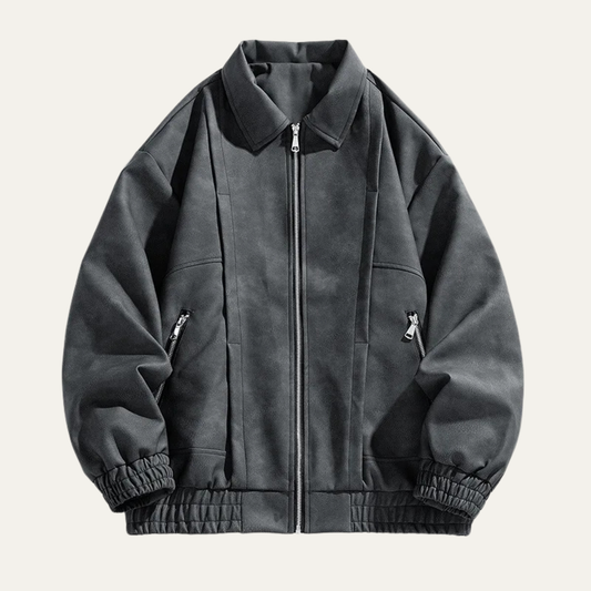 Men's Suede Bomber Jacket Lightweight Zip Up Brown - VibreMode