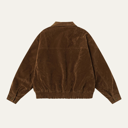 Men's Suede Bomber Jacket Zip Up Retro Style