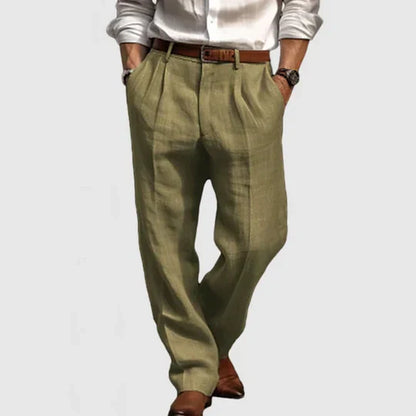 Men's Cotton Linen Casual Trousers Relaxed Fit