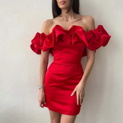 Elegant Ladies Ruffled Party Mini Dress