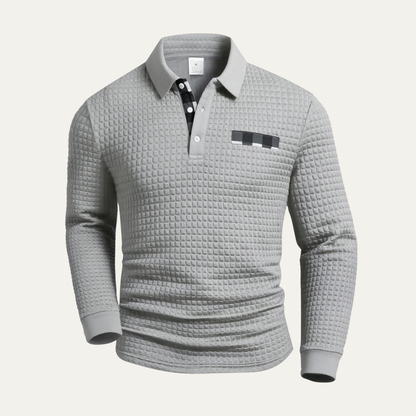 Men's Plaid Henley Sweater Textured Button Collar