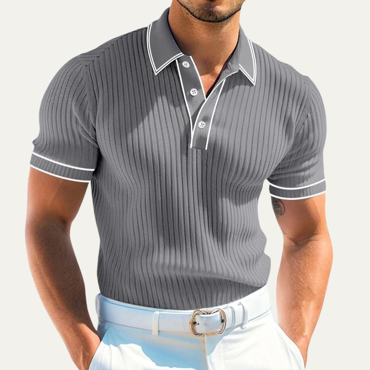 Mens Ribbed Polo Shirt Knit Business