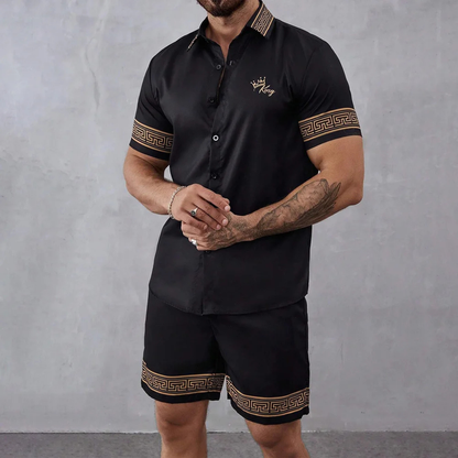 Men's Print Shirt And Shorts Set
