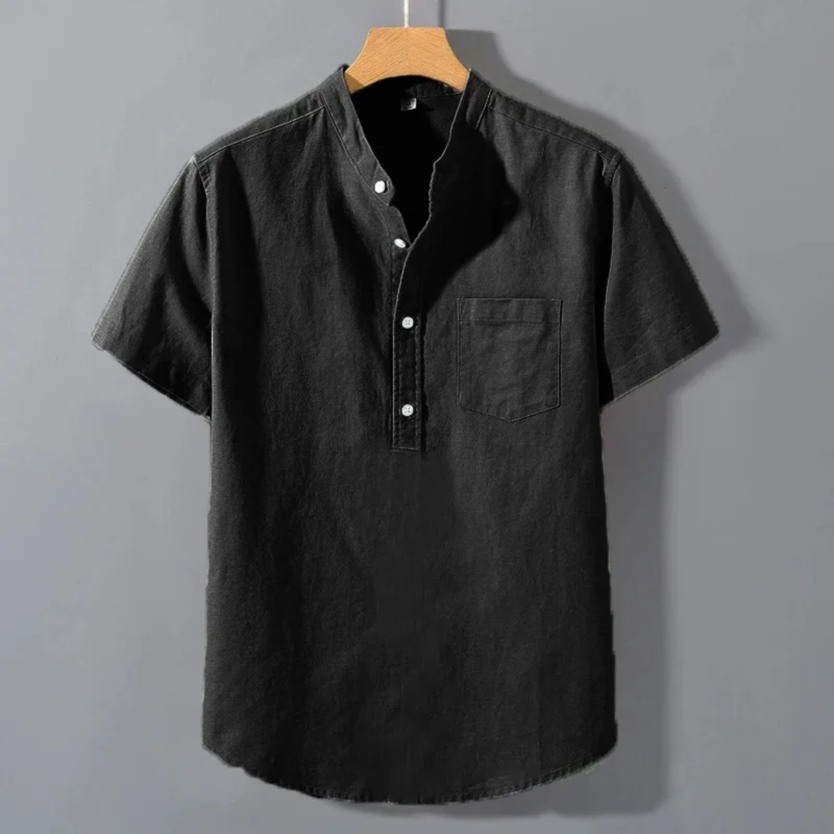 Men's Casual Henley Shirt Cotton Stand Collar Beige