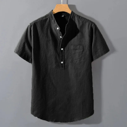 Men's Casual Henley Shirt Cotton Stand Collar Beige