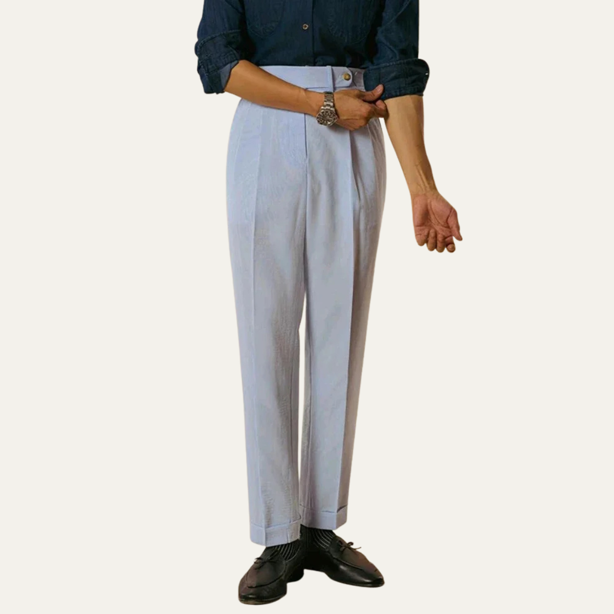 Men's Pleated Suit Pants High Waist Wool Black
