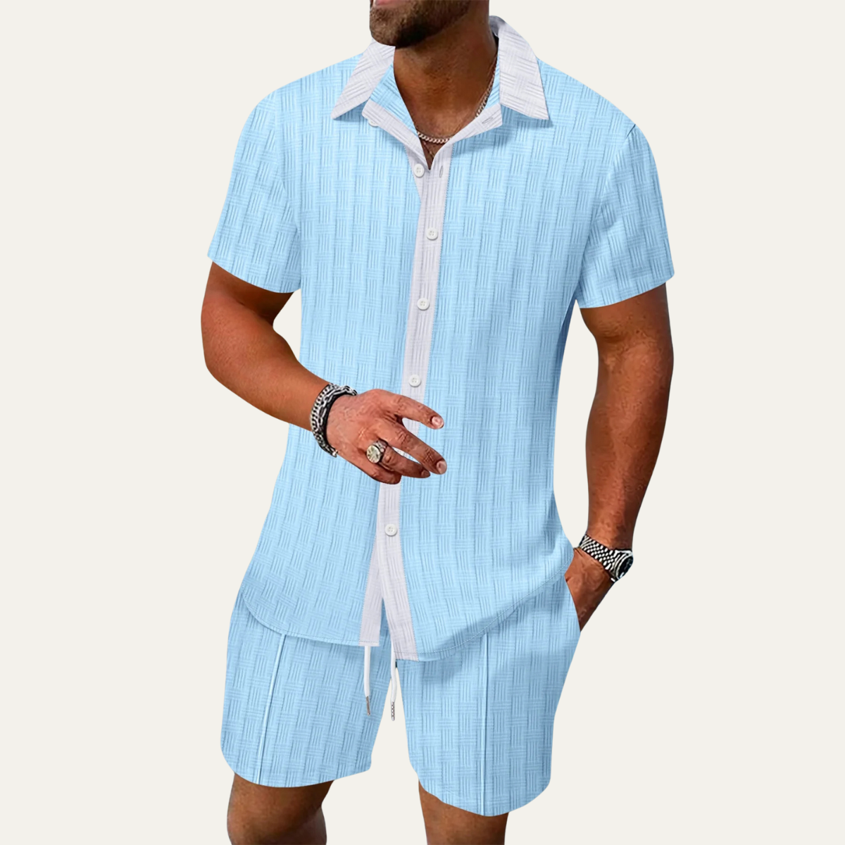 Men's Short Sleeve Shirt And Shorts Set Breathable