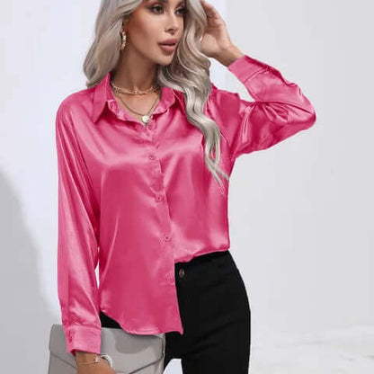 Women's Long Sleeve Satin Blouse Loose Fit