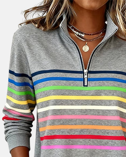 Rainbow Striped Zip Sweatshirt