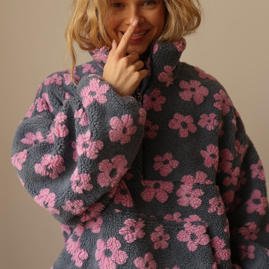 Women's Quarter-Zip Floral Sweater