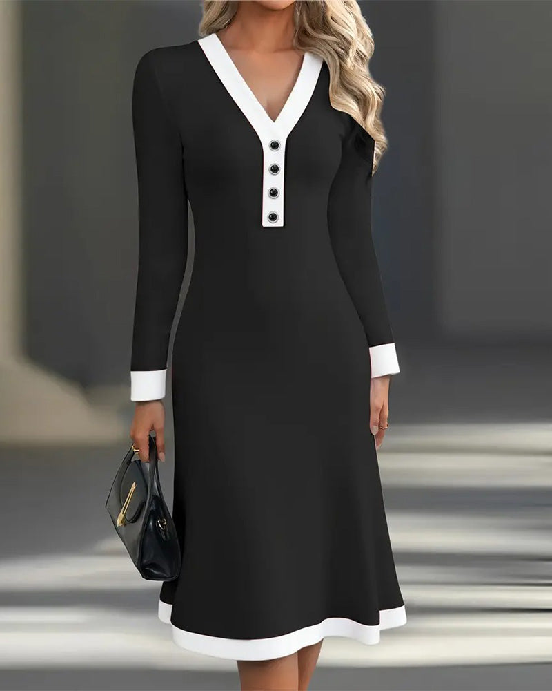 Elegant High Low Button Dress - VibreMode
