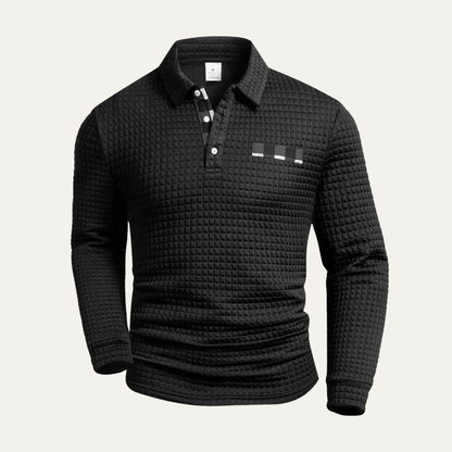 Men's Plaid Henley Sweater Textured Button Collar
